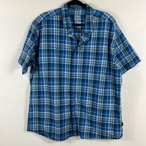 Kuhl Blue Plaid Short Sleeve Button Front Shirt Mens Size XXLarge Collared Nylon